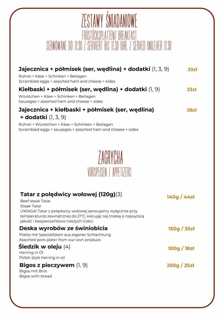 zestawy śniadaniowe, zagrycha