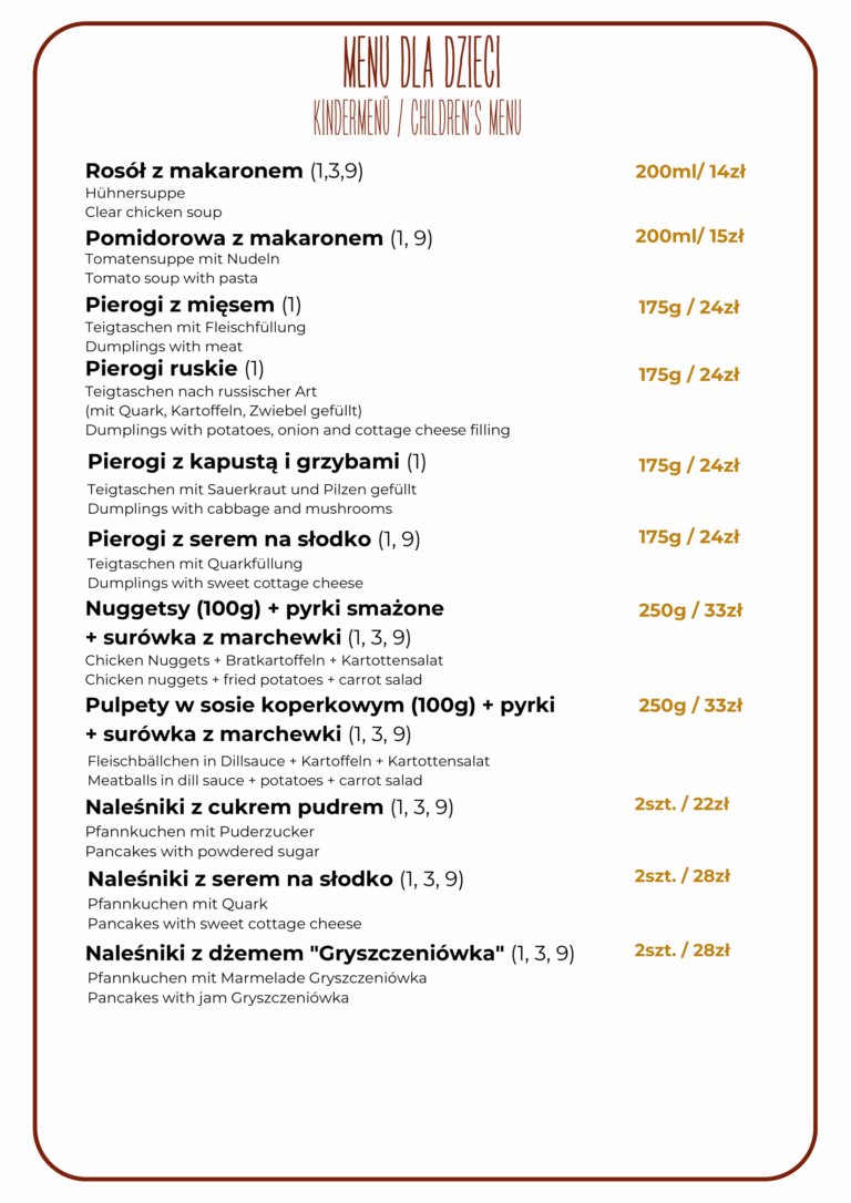 Menu dla dzieci