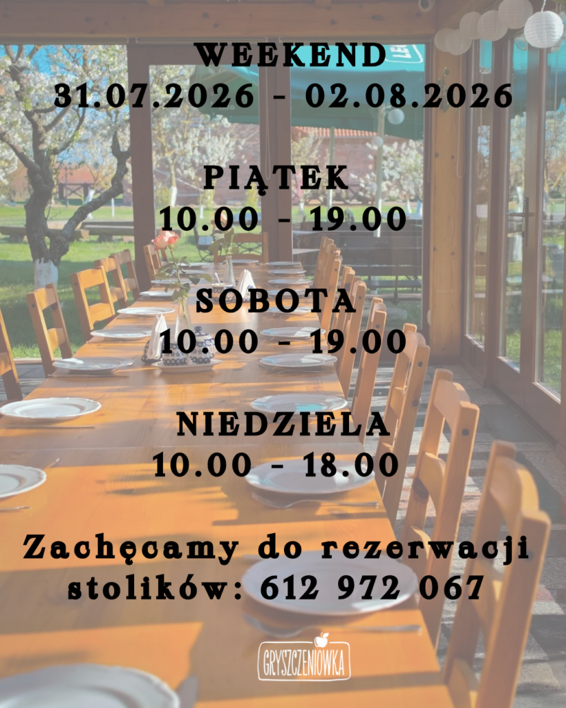 Godziny otwarcia Gryszczeniowka 31.07-02.08